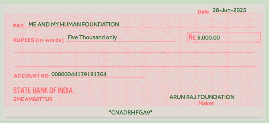 cheque for animal wefare
