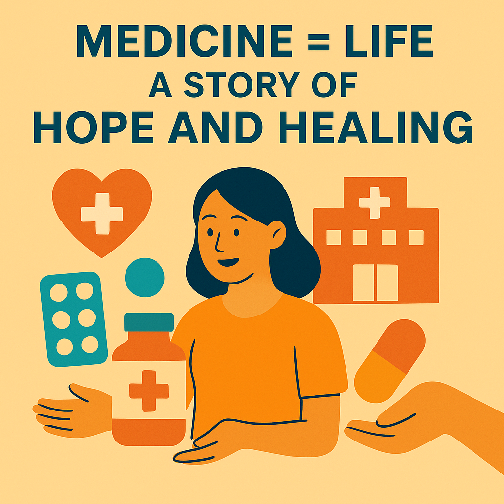 Arun Raj Foundation – Medicine = Life: A Story of Hope and Healing poster with patient story