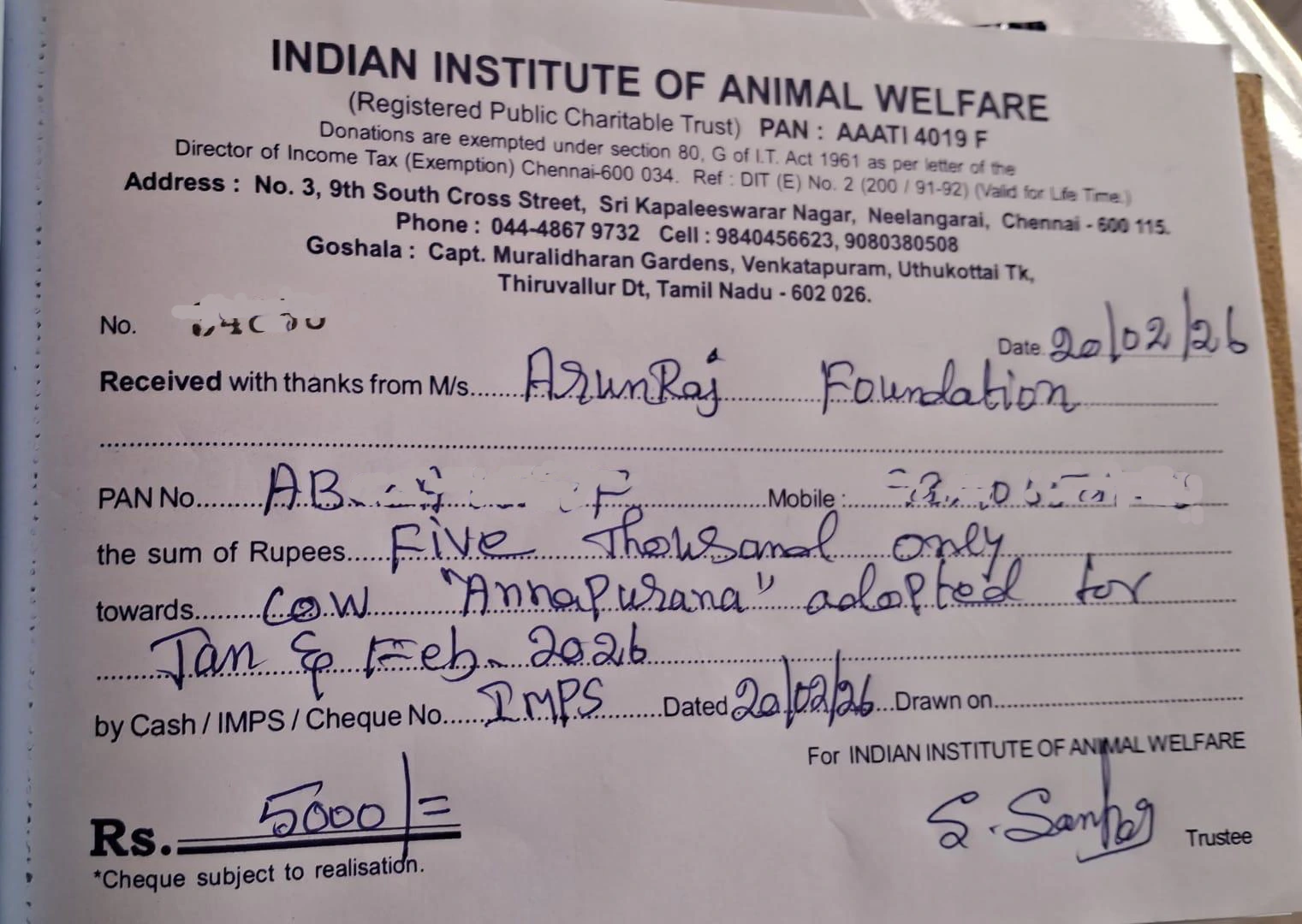 January and February Donation