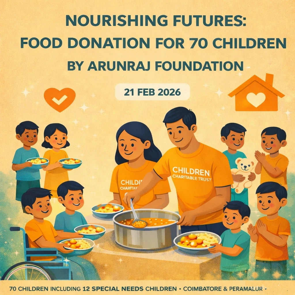 Nourishing Futures: Food Donation for 70 Children by Arunraj Foundation